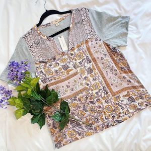 Tiny by Anthropologie NWT Purple Paisley & Gray Tee Size Medium